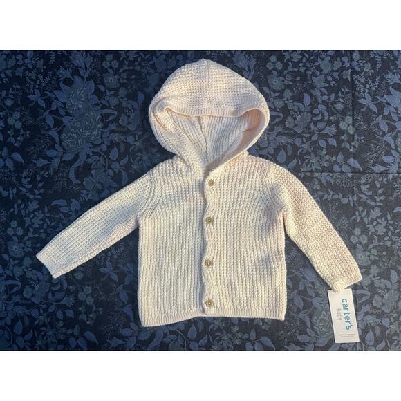 Carter's Baby Girl Light Pink Knit Hooded Sweater Cardigan Size 6 months NWT - Picture 1 of 5